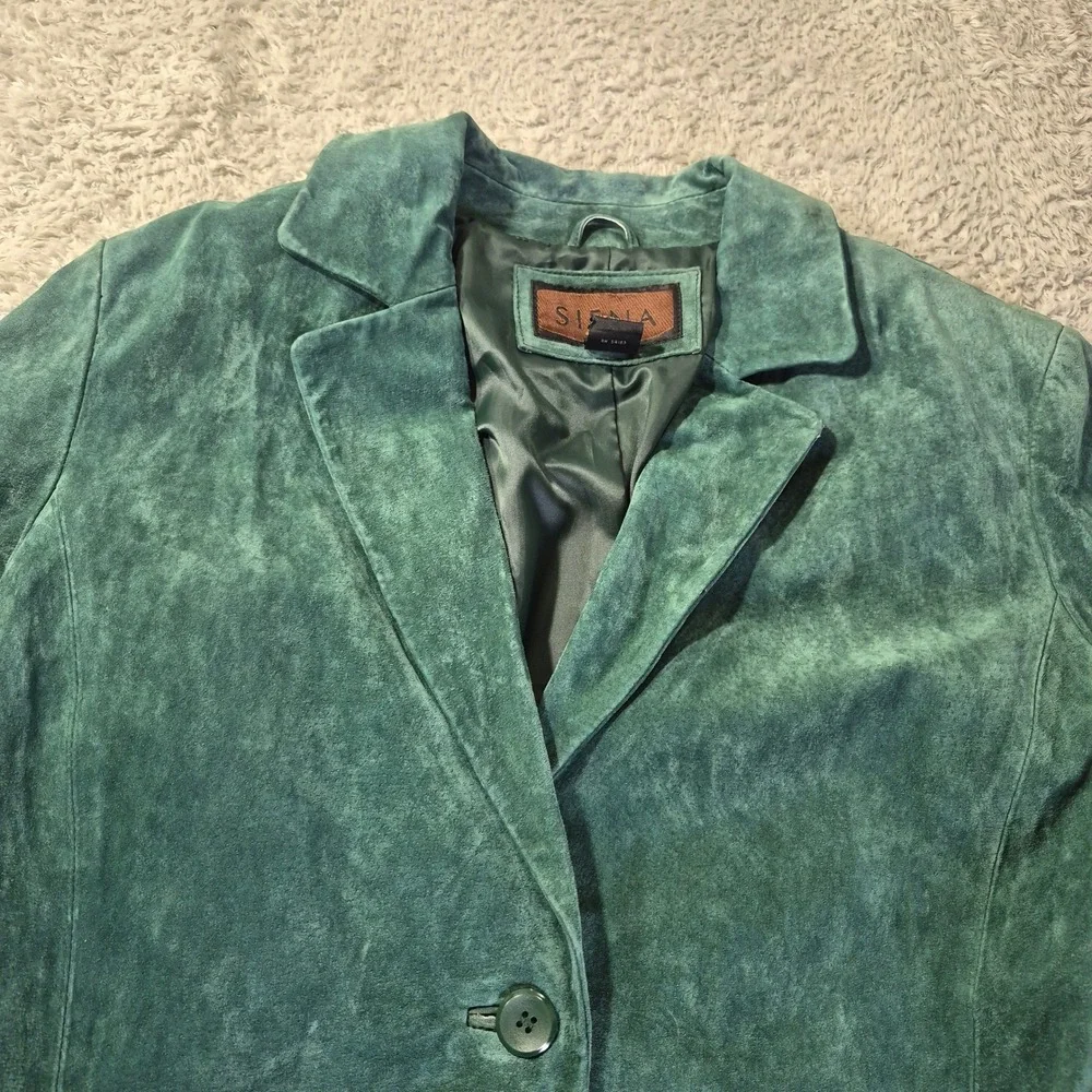 Siena Suede Leather Blazer WS88805-FOR Womens 14 Teal Green Two Button Jacket
